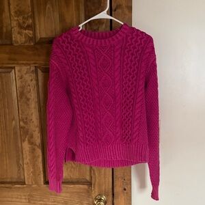 Ralph Lauren Women's Cable Knit Crewneck Sweater - Fuchsia